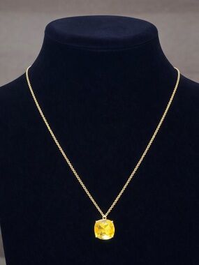 Tory Burch Gold Chain Necklace with Yellow Cushion Crystal Pendant